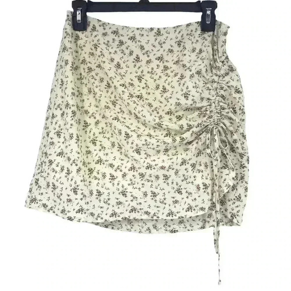 Y2K SKIRT WOMENS MEDIUM RUCHED 90s INSPIRED FLORAL MINI INVISIBLE ZIPPER COTTON - Picture 7 of 13
